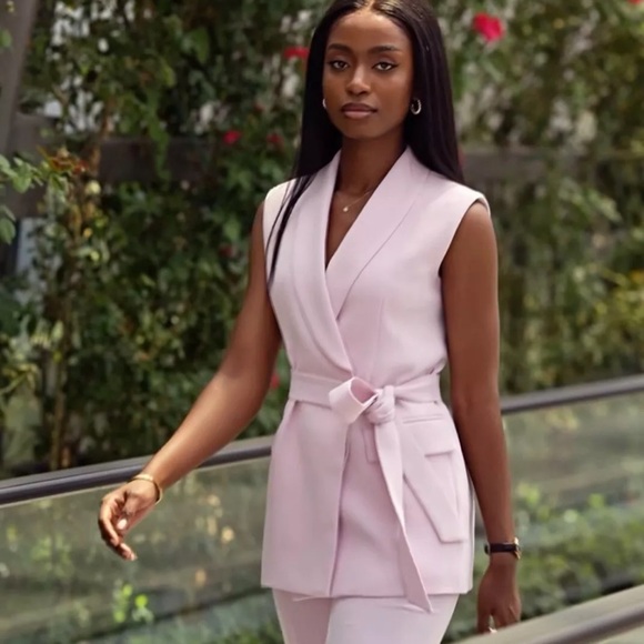 Zara belted waistcoat vest light pink